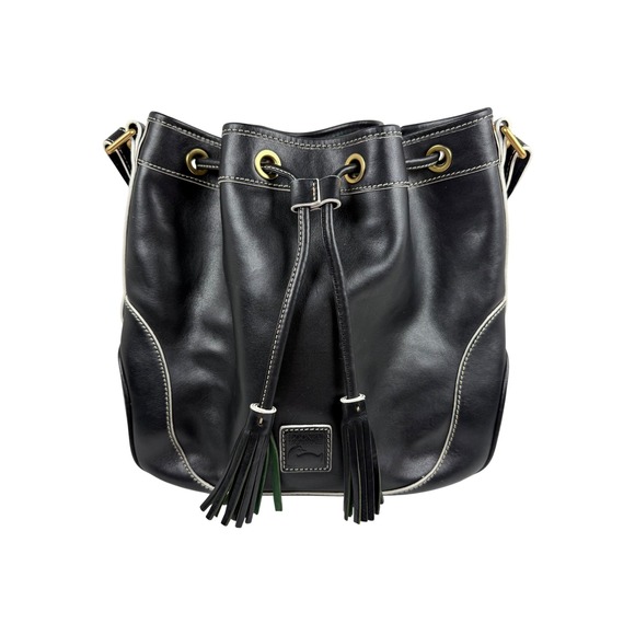 VINTAGE Dooney & Bourke Florentine Leather Drawstring Bag, Black - Picture 1 of 16